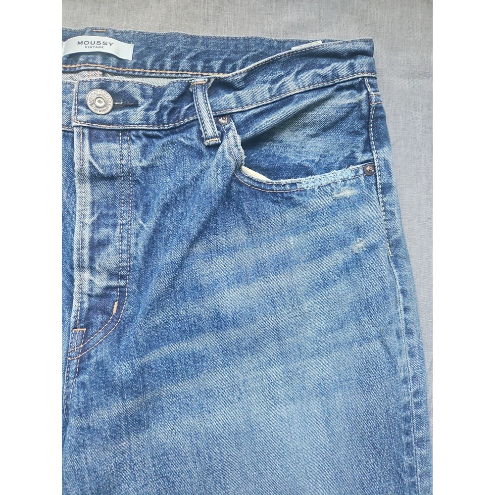 Moussy Vintage Straight Leg Howa Jeans in Blue Women 31 Made Japan $370 - Picture 4 of 16
